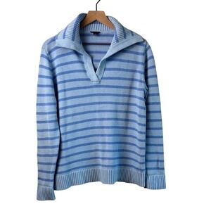 Talbots Women's Striped Knit Pullover Sweater Collar M Blue Light Blue